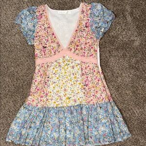 Altard State Floral V-Neck Dress with Puff Sleeves